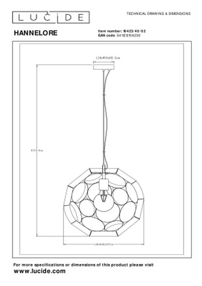 Lucide HANNELORE - Závesné svietidlo - Ø 40 cm - 1xE27 - matné zlato / mosadz